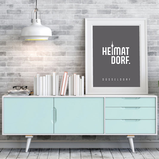 Düsseldorf Poster in anthrazit mit Aufdruck HeimatDorf Düsseldorf in weiß