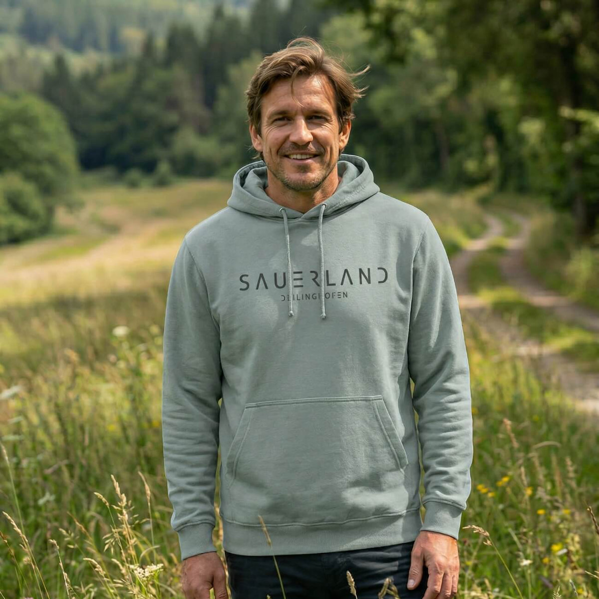 Sauerland Hoodie in grau-grün mit Aufdruck Sauerland Deilinghofen