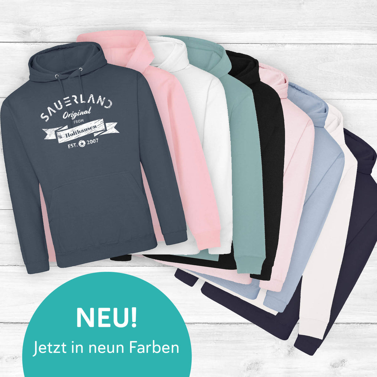 Sauerland Hoodies mit Aufdruck Sauerland Original und Deinem Dorfnamen in neun Farben