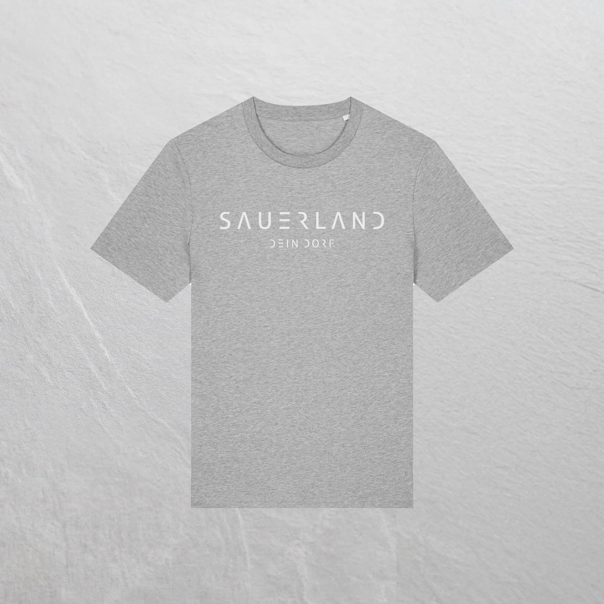 Produktfoto des personalisierbaren newSAUERLAND T-Shirt im Dorfdesign mit  Deinem Dorf in der Farbe heathergrey