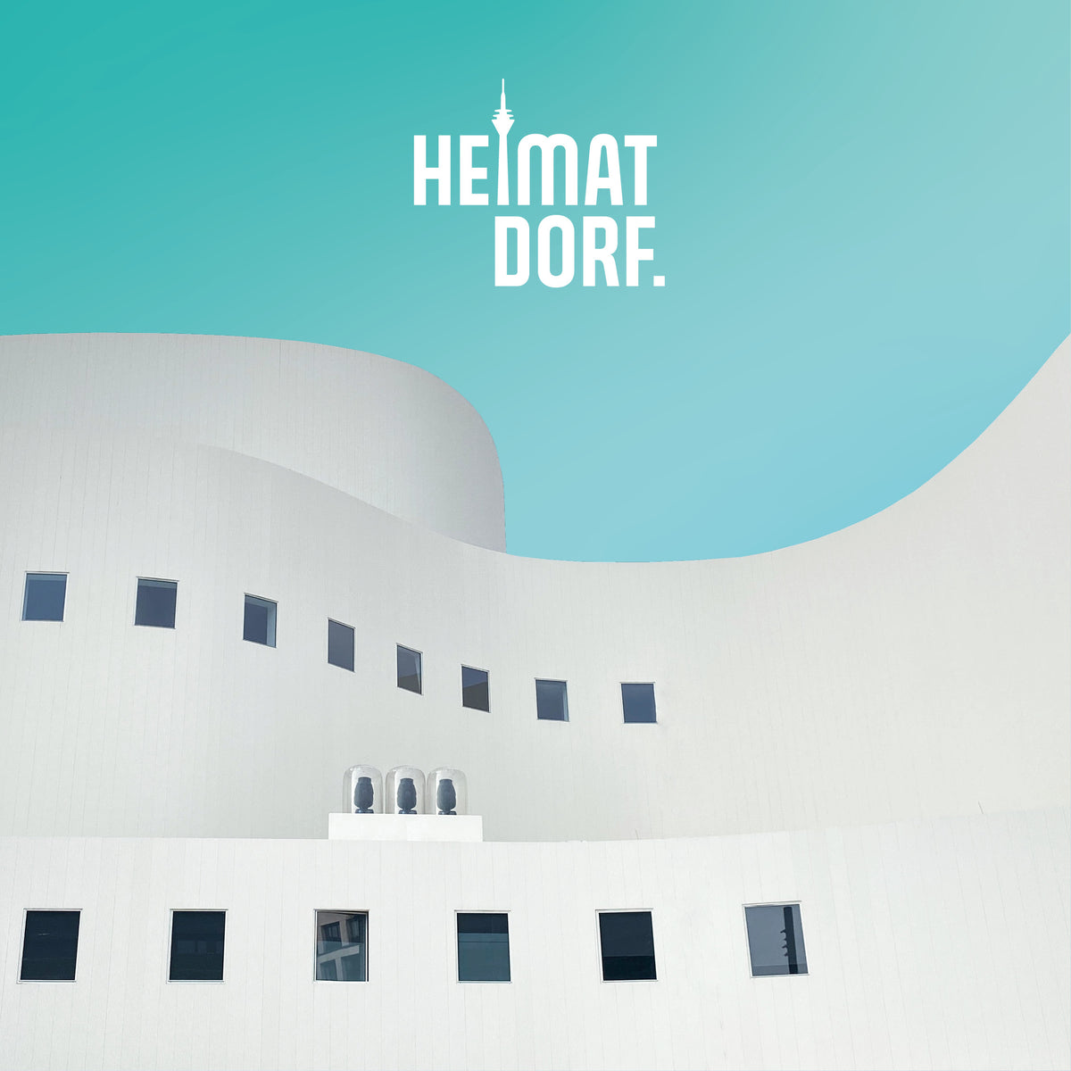 HEIMATDORF Düsseldorf Motiv Schauspielhaus mit türkisem Hintergrund