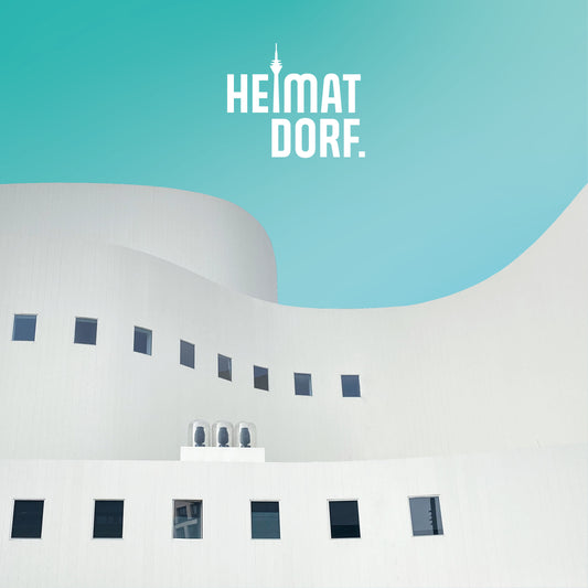 HEIMATDORF Düsseldorf Motiv Schauspielhaus mit türkisem Hintergrund